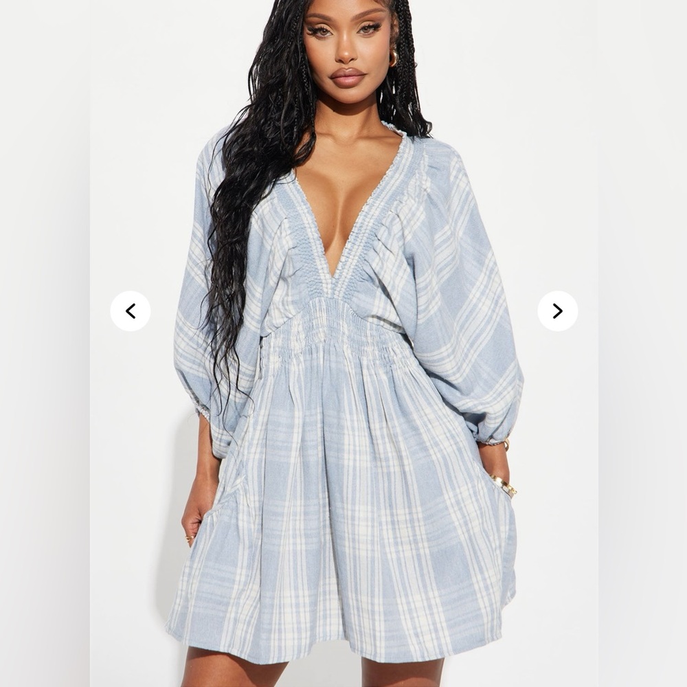 Fashion Nova Blue Plaid Mini Dress